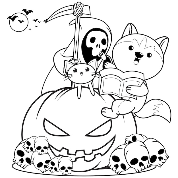 Halloween coloring book with cute husky29