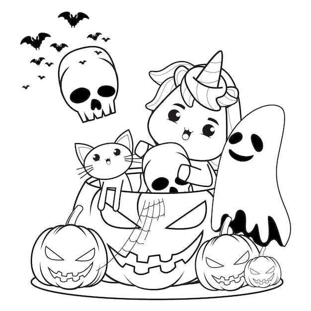 Halloween coloring book with cute unicorn25