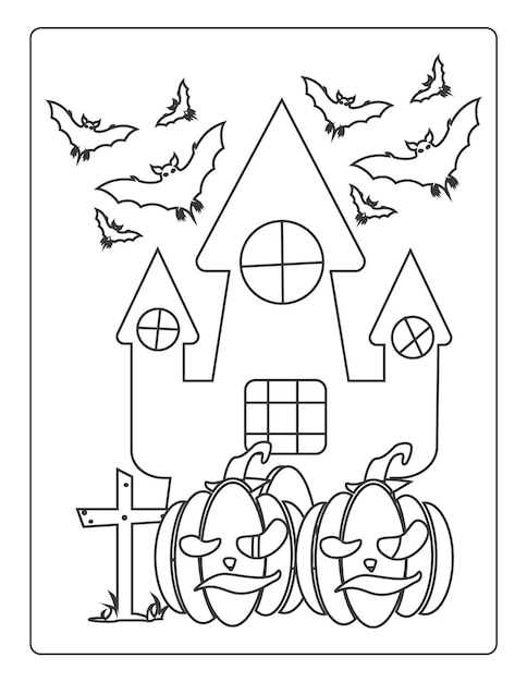 Halloween Coloring Pages for kids with Hand drawn black color pumpkin sketch illustration