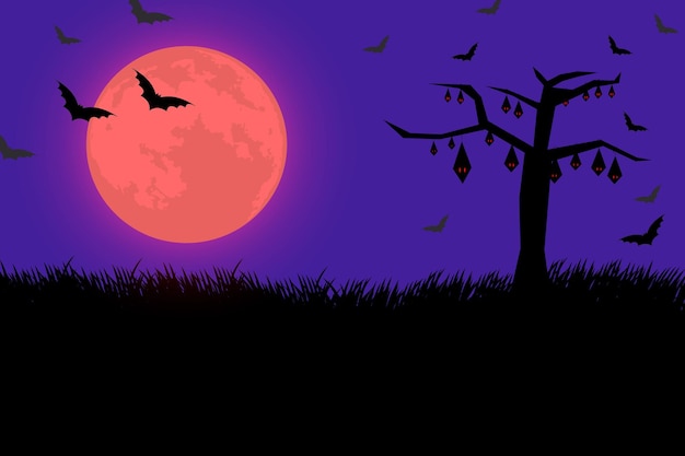 Halloween composition with glowing moon