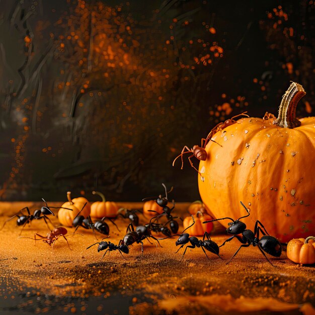 Vector halloween concept with ants and space righthalloween decoration elements ants