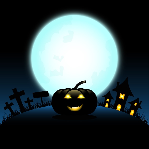 Halloween concept with castle and full moon night