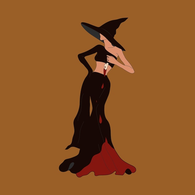 Vector halloween costume concept witch cute ladies retro style