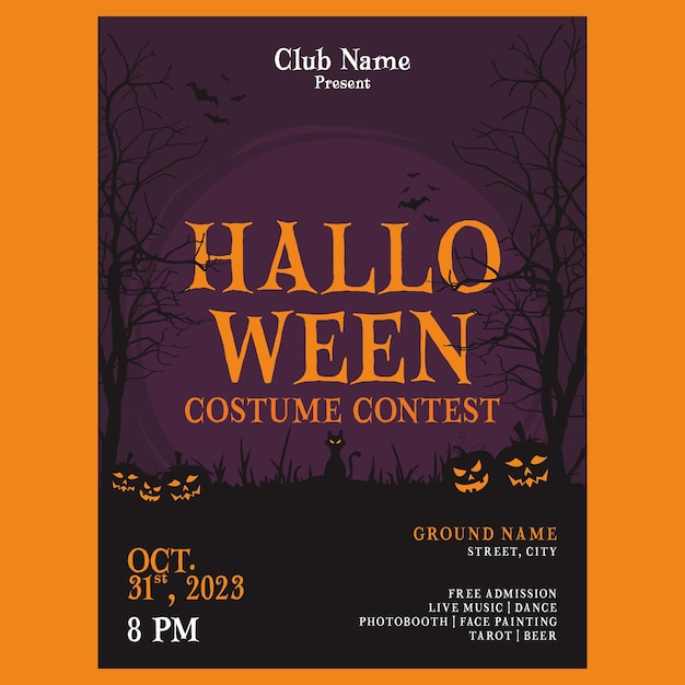 Vector halloween costume contest poster design template