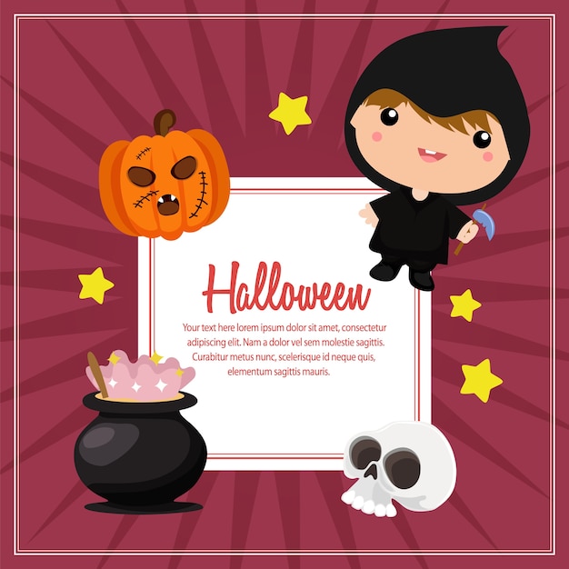 Halloween costume kid grim reaper square text