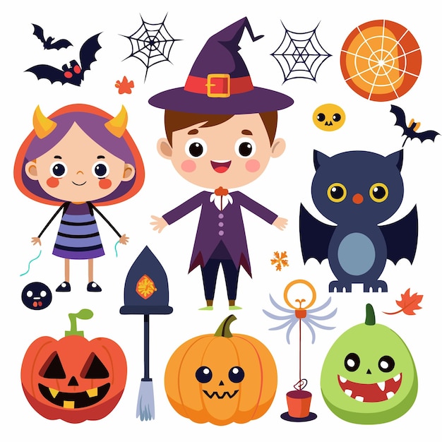 Halloween Costumes with Pumpkins Bats and a Witch39s Hat