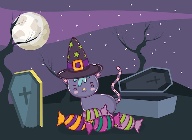 Halloween cute cat cartoon