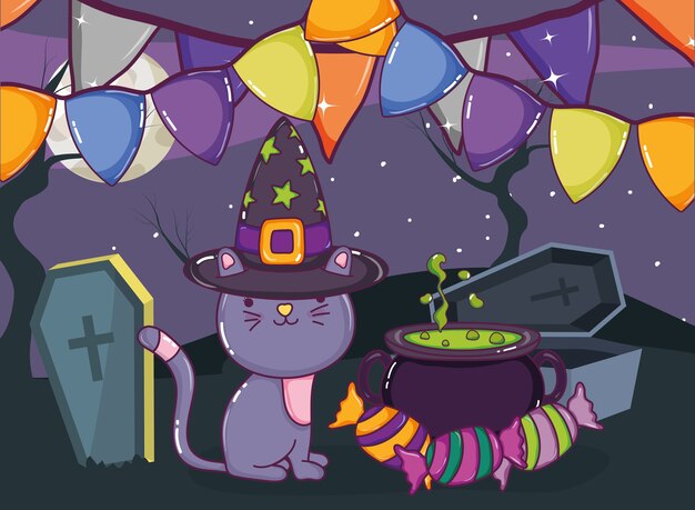 Vector halloween cute cat cartoon