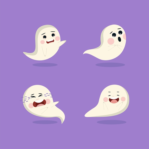 Halloween cute ghost collection flat design