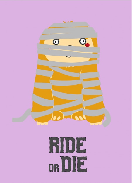 Halloween. Cute sloth mummy zombie for halloween, illustration in flat style.