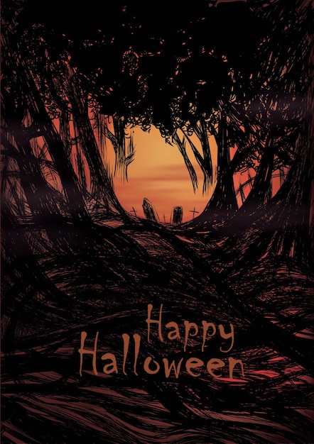 Halloween dark forest with Grunge background