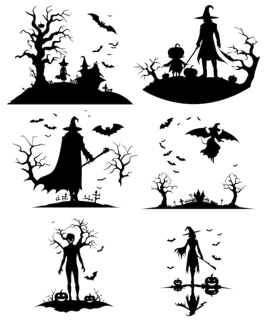 Vector halloween day 2024 silhouette vector halloween icons stock illustration with white background