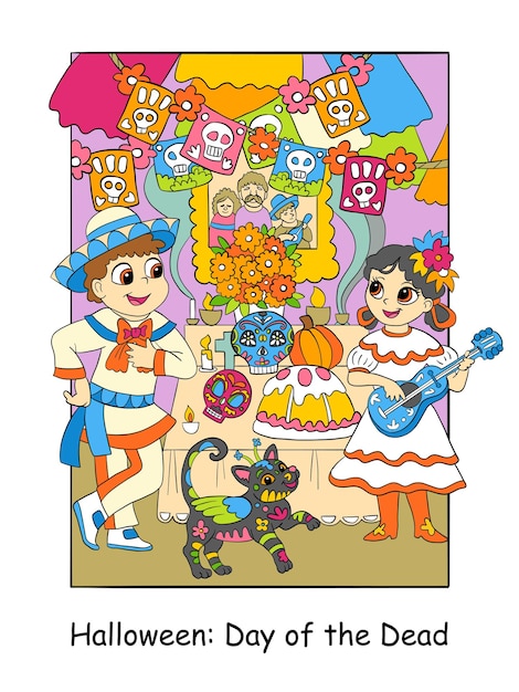 Halloween Day of the Dead vector colorful illustration