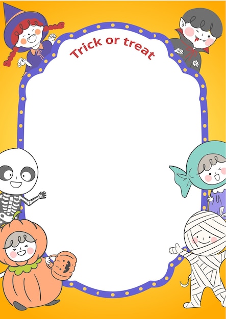 Halloween Day frame illustration with children in costume.