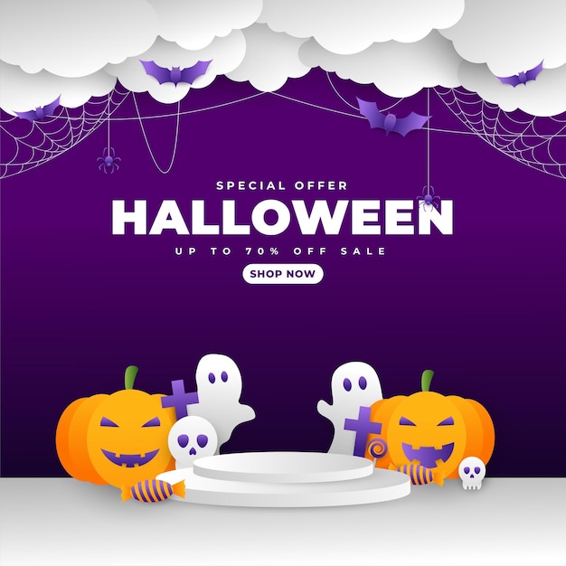 Halloween day vector illustration with pumpkin candy and ghost elements