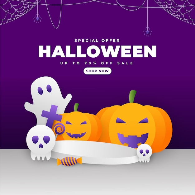 Halloween day vector illustration with pumpkin candy and ghost elements