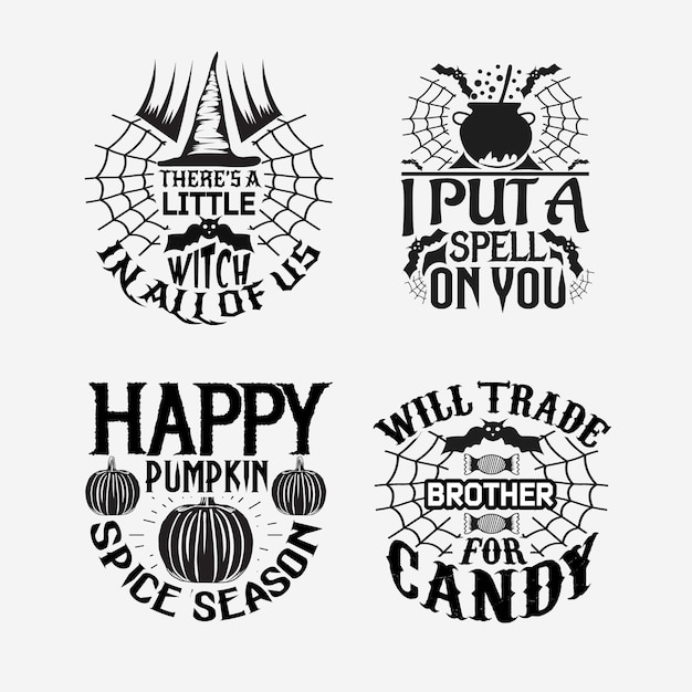 Halloween day vector set with quotes design.