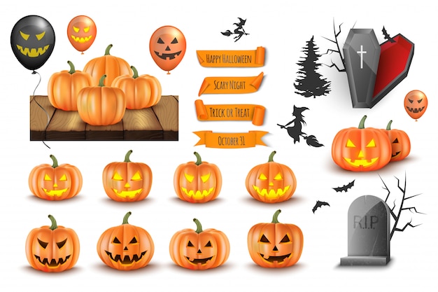 Halloween decoration. Scary pumpkins.  illustration