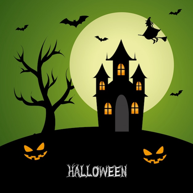 Halloween design with haunted house silhouette