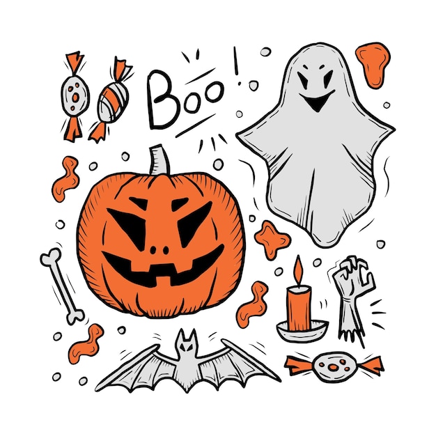 Halloween doodle colorful set