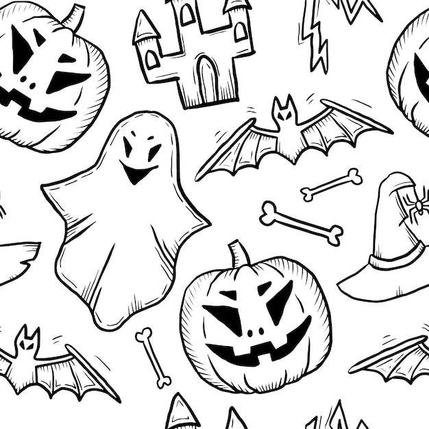 Halloween doodle seamless background