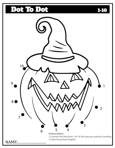 Halloween Dot To Dot Activity Book Learn to Count 1-10 Back to school Activity