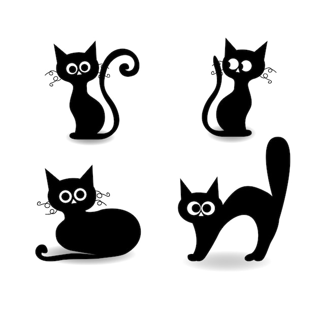 Halloween element set, black cat for halloween set, cat silhouette. Vector illustration