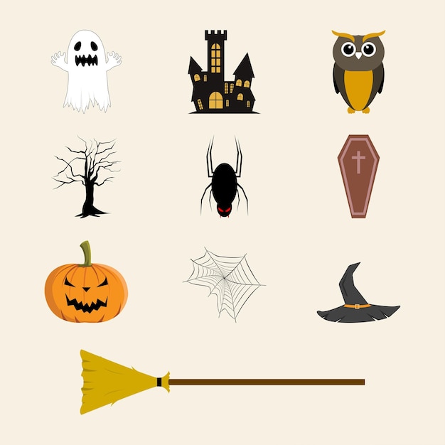 Halloween element with evil-shaped design. Halloween vector design collection. Halloween scary party element vector design collection on an off-white background.