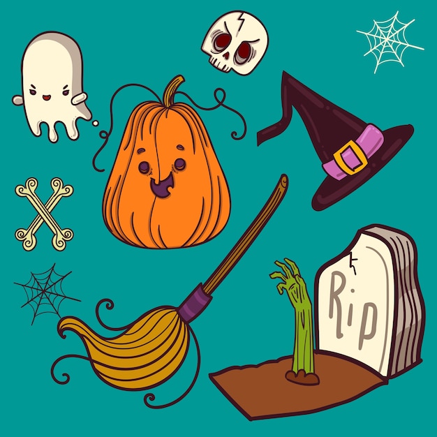 Halloween elements set icon for party