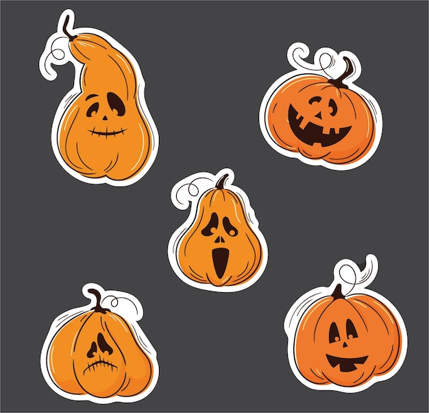 Halloween emoticon pumpkins stickers set