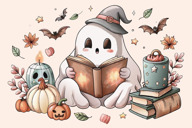 Halloween Fall Cute Ghost Read Book