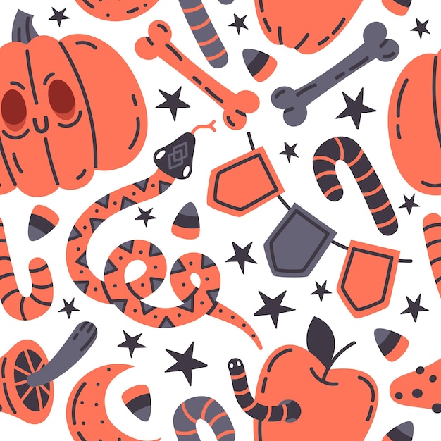 Halloween fall doodle vector seamless pattern