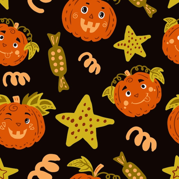 Halloween festive seamless pattern with pumpkins