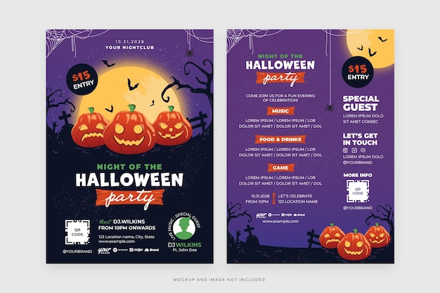 Halloween Flyer Template in Purple Themed for Vector