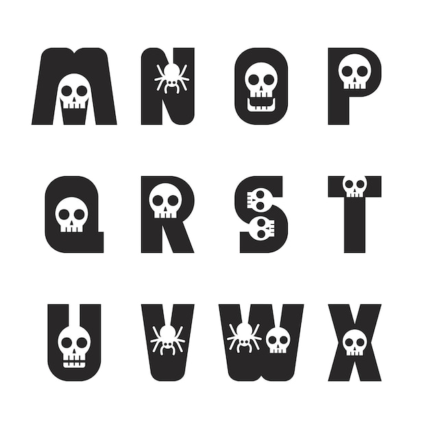 Halloween font Typography alphabet with skull spooky and horror illustration Design Type for holiday party celebration Design vector fonts