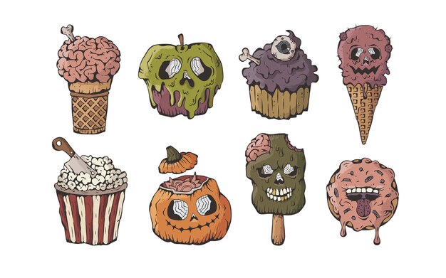 Vector halloween food cake muffines candy candies trick or treat clipart illustrations