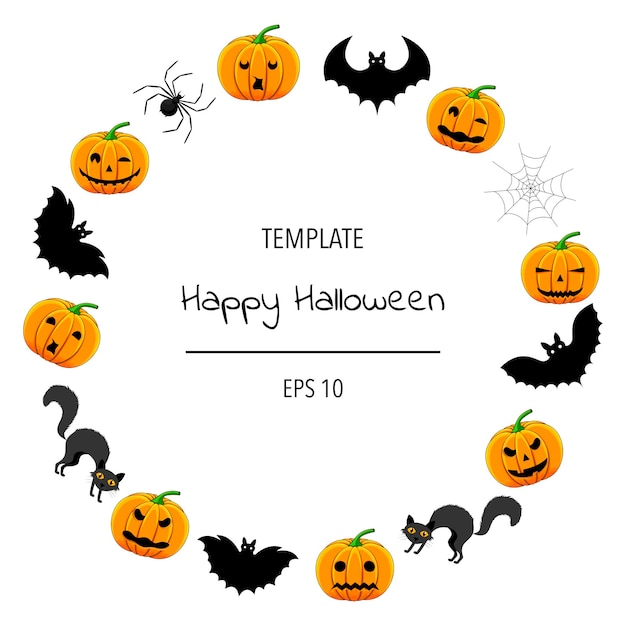 Halloween frame for your text with traditional attributes. Cartoon style. Vector illustration.