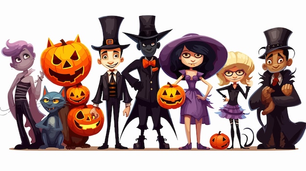 Vector halloween fun with cartoon characters