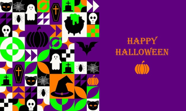 Vector halloween geometric pattern of abstract modern shapes with horror holiday elements geometric art