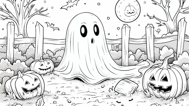 Vector halloween ghost coloring page for kids