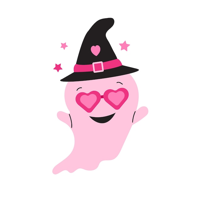 Halloween Ghost Cute pink character with glassesIcon isolated on white background Vector