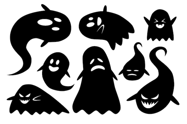 Halloween ghost silhouette cartoon set