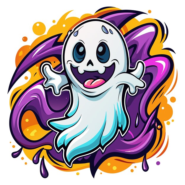 Vector halloween ghost tshirt design unique handsketched illustration on clean white background isolate