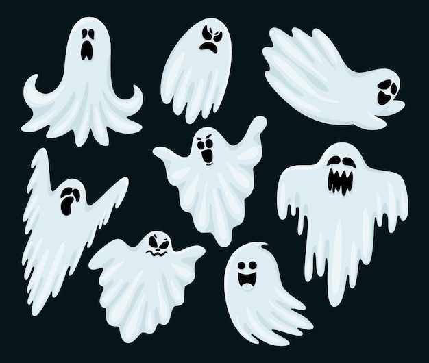 Halloween ghosts ghostly monster with boo scary face shape halloween boo spooky symbol flying above