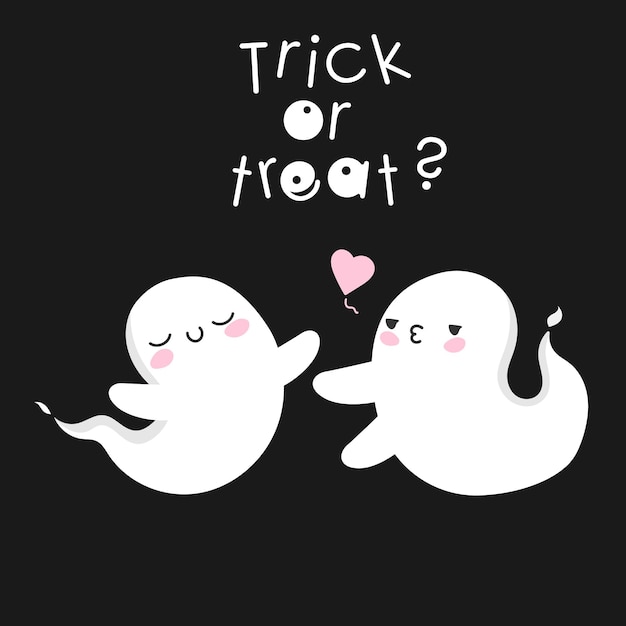 halloween ghosts in love spooky ghost and heart trick or treat cute kawaii spirit in flat style