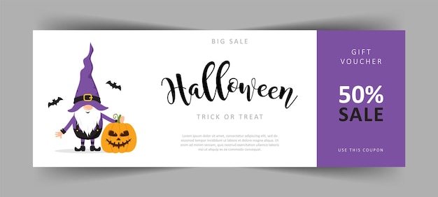 Halloween gift voucher Commercial discount coupon with cute scandinavian gnome