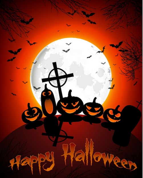 Halloween grave on full moon background 