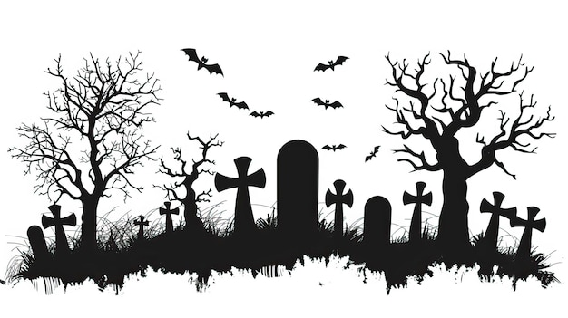 Halloween Graveyard Silhouette Vector Illustration White Background Halloween elements