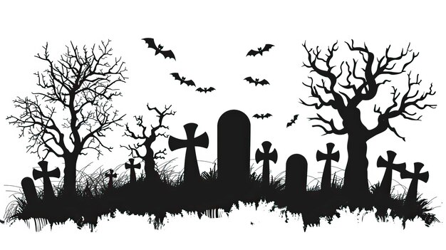 Vector halloween graveyard silhouette vector illustration white background halloween elements