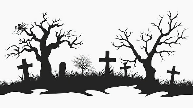 Vector halloween graveyard silhouette vector illustration white background halloween elements